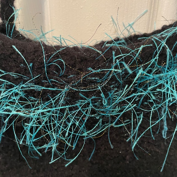 Knitted Wool Purse/Handbag-Black and Teal - Picture 3 of 7